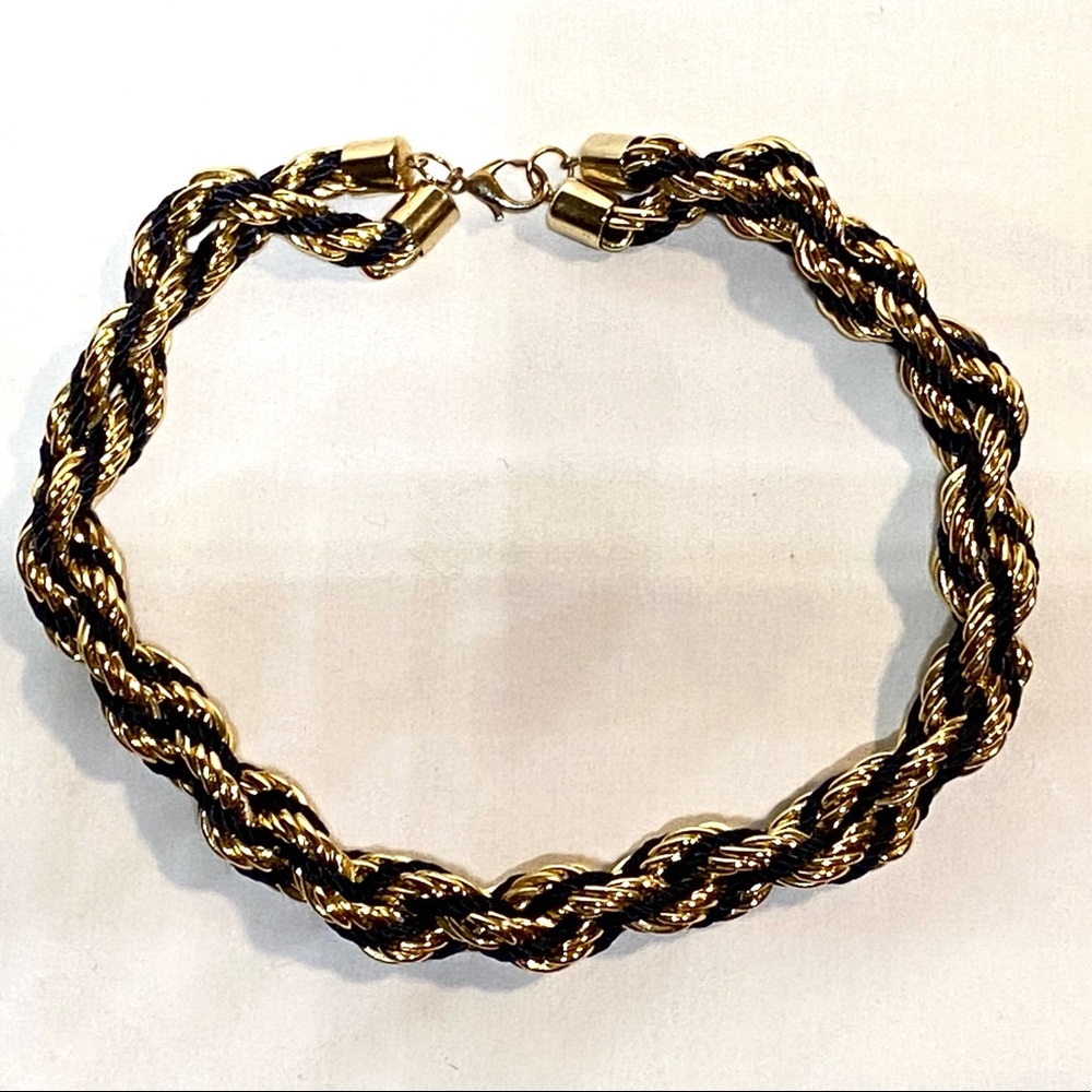 Navy and Gold-colored Braided Necklace